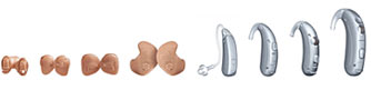 Four custom and four behind the ear hearing instruments